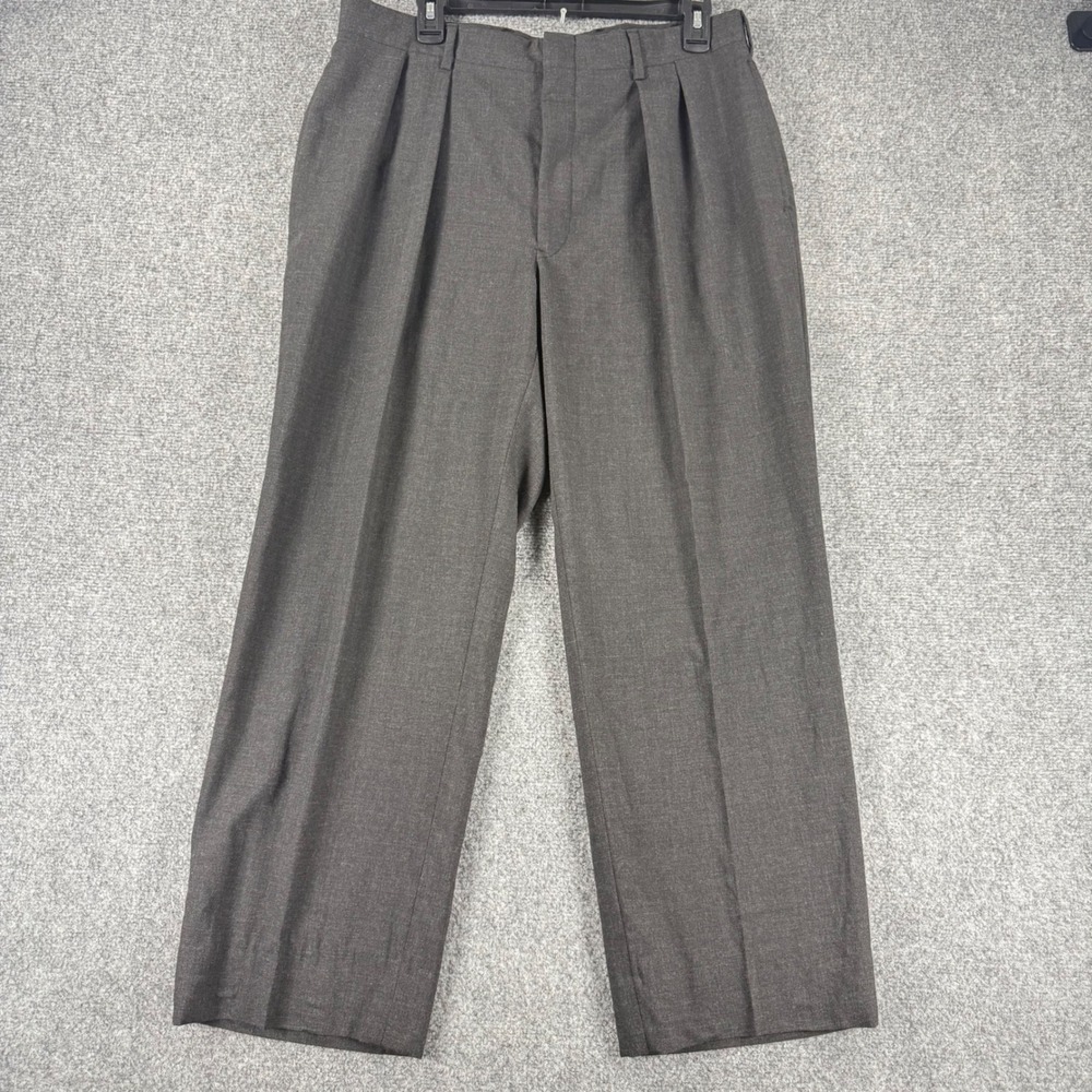 VTG Brooks Brothers Pleated Dress Pants Mens 34x27 Grey Wool Blend Made in USA
